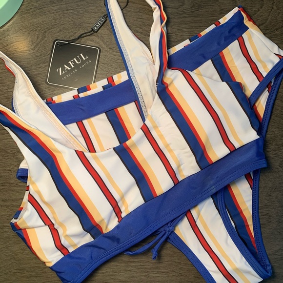 Striped High-waisted Bikini - Picture 1 of 6